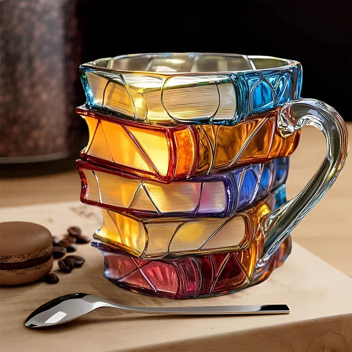Glass Kaffe Kop 350 ml – Håndlaget med 3D Bokmønster | Høykvalitets Glass for Kaffe, Te, og Stilfull Borddekor | Luvikno