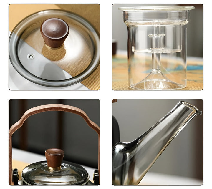 Glass tekanne med trelokk og sil - Elegant design | 1,2 L røykgass for stilfull te nytelse | Luvikno