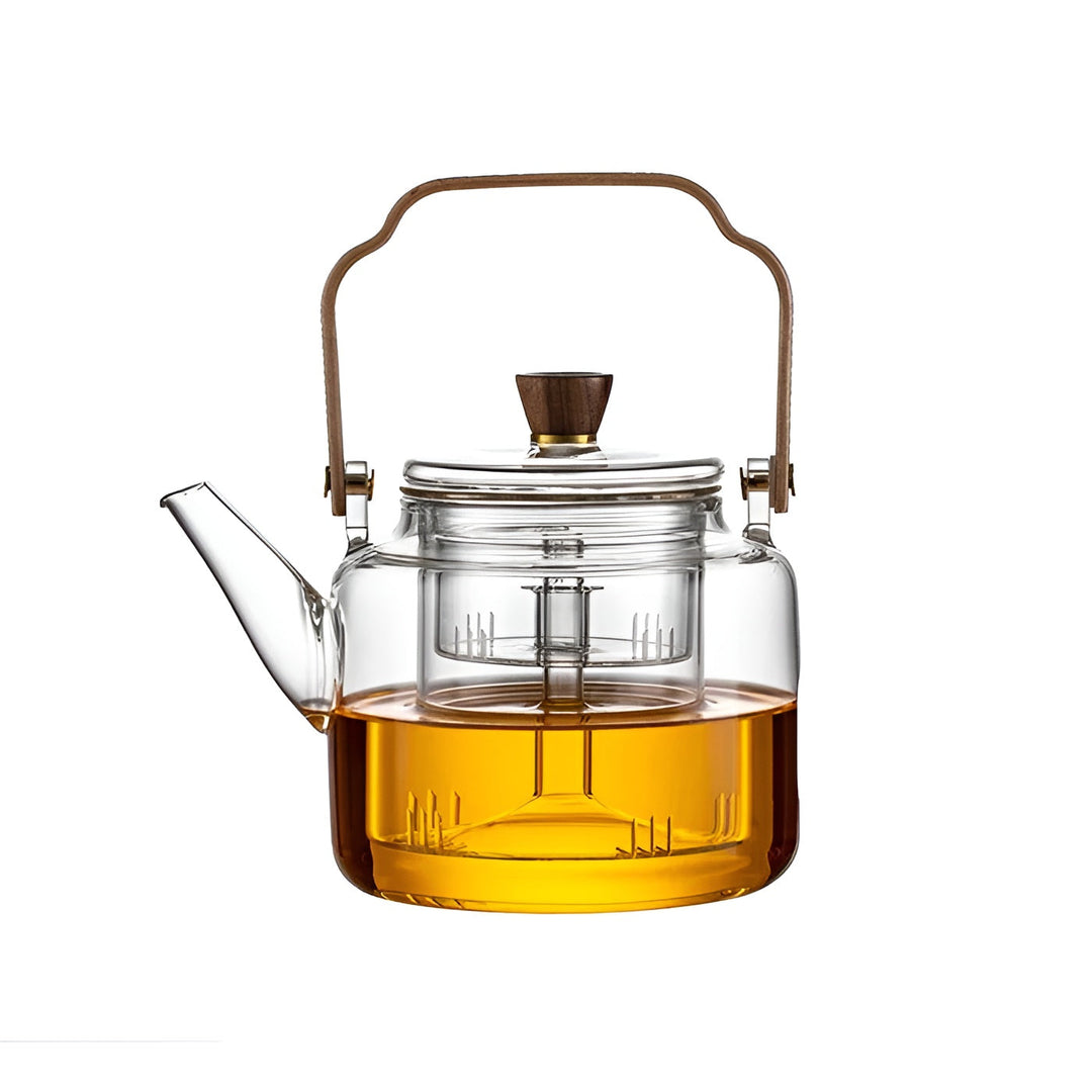 Glass tekanne med trelokk og sil - Elegant design | 1,2 L røykgass for stilfull te nytelse | Luvikno