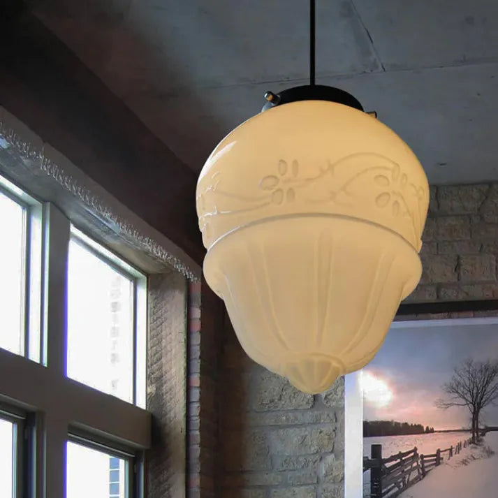 Vintage Geometrisk Hengelampe laget av Matt Glass – Retro Pendellampe for Spisestue | Luvikno