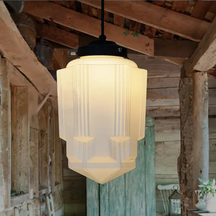 Vintage Geometrisk Hengelampe laget av Matt Glass – Retro Pendellampe for Spisestue | Luvikno