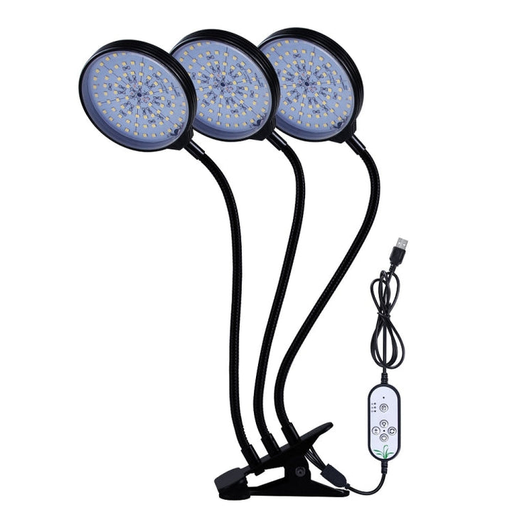 Luvikno | LED Plantevekstlampe USB Fjernkontroll Klips Vanntett Fullt Spektrum Naturlig Hvit Frøplante Lys, Effekt: 45W Tre Hoder