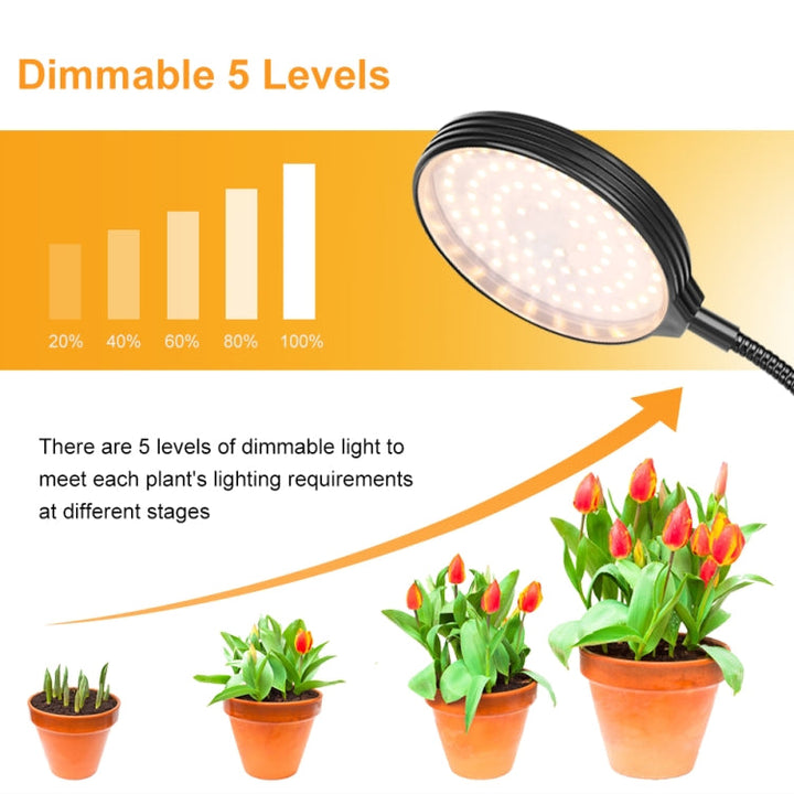Luvikno | LED Plantevekstlampe USB Fjernkontroll Klips Vanntett Fullt Spektrum Naturlig Hvit Frøplante Lys, Effekt: 45W Tre Hoder
