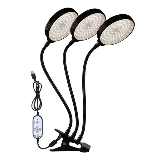 Luvikno | LED Plantevekstlampe USB Fjernkontroll Klips Vanntett Fullt Spektrum Naturlig Hvit Frøplante Lys, Effekt: 45W Tre Hoder
