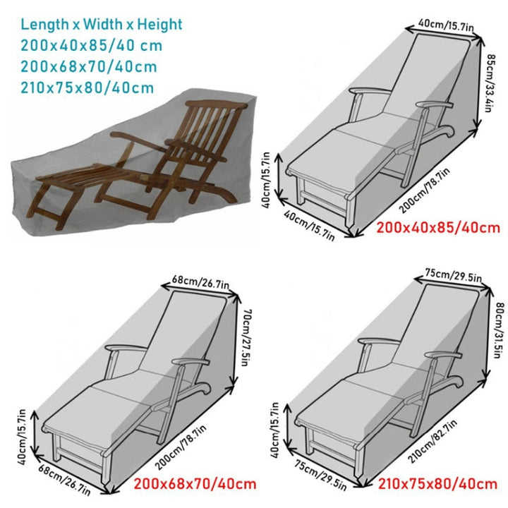 Luvikno | Utendørs Strandstol Støvtett og Vanntett Beskyttelsesdeksel for Rokkestol, Størrelse: 210x75x80cm (Svart+ Sølv)
