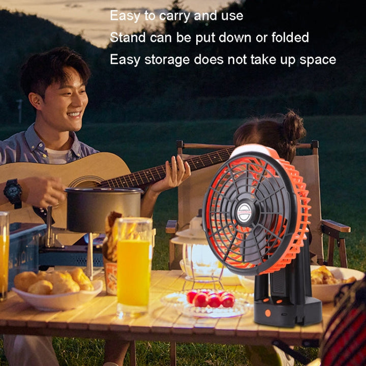 Utendørs Camping USB Ladevifte Telt Svinghodevifte med Stativ LED Lys (Svart) | Luvikno
