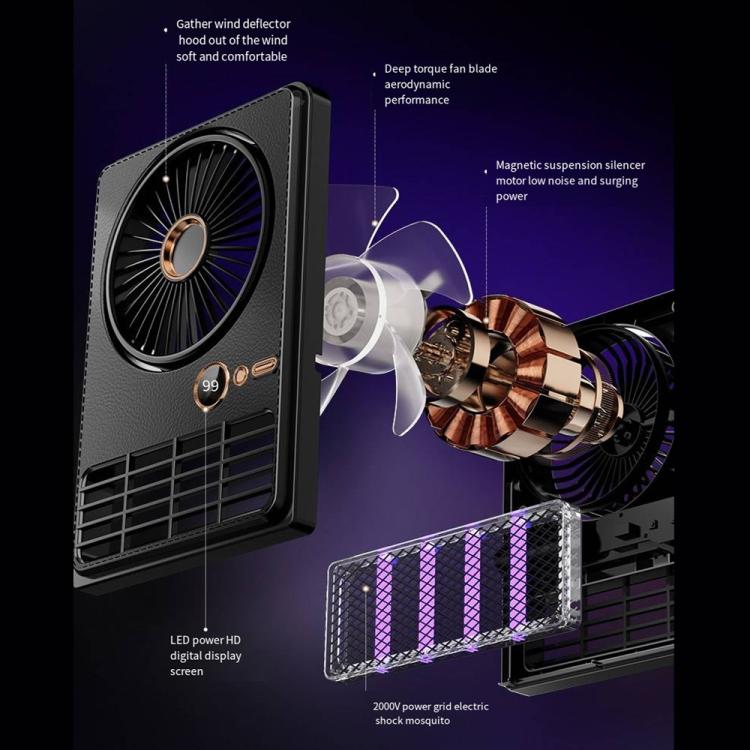 2-i-1 Husholdnings Elektrisk Vifte Myggdreper Lampe LED Digital Bordvifte, Farge: Plug-in Svart | Luvikno