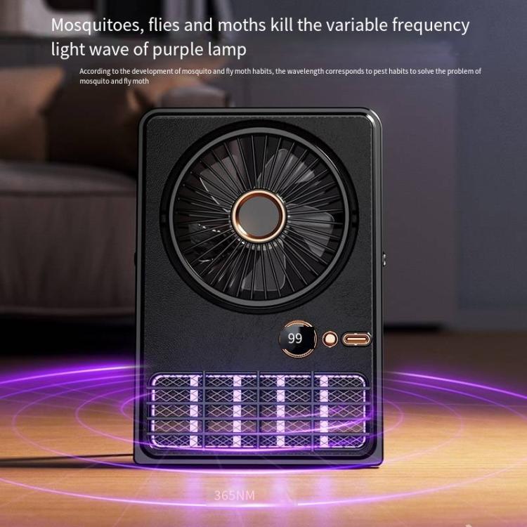 2-i-1 Husholdnings Elektrisk Vifte Myggdreper Lampe LED Digital Bordvifte, Farge: Plug-in Svart | Luvikno