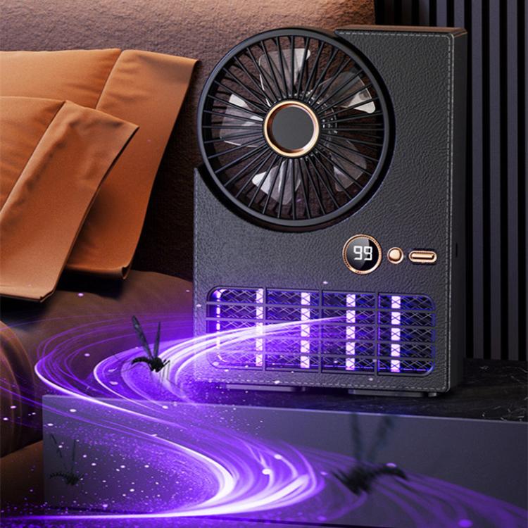 2-i-1 Husholdnings Elektrisk Vifte Myggdreper Lampe LED Digital Bordvifte, Farge: Plug-in Svart | Luvikno