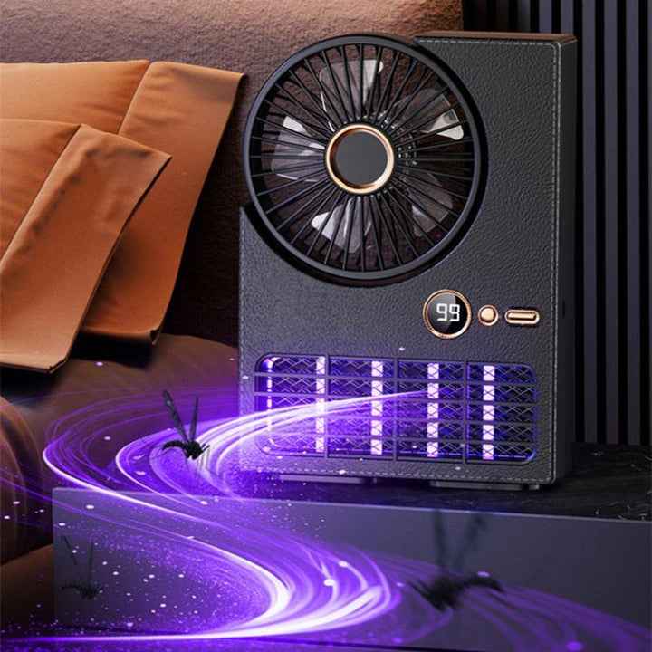 2-i-1 Husholdnings Elektrisk Vifte Myggdreper Lampe LED Digital Bordvifte, Farge: Plug-in Svart | Luvikno