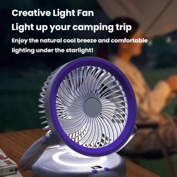 Brettbar Luftkirkulatorvifte med batteriindikator Husstandsskrivebord og veggmontert vifte med LED lys (Grå Lilla) | Luvikno