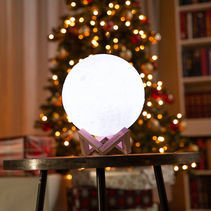Månelampe med trebase 3D bordlampe Luvikno