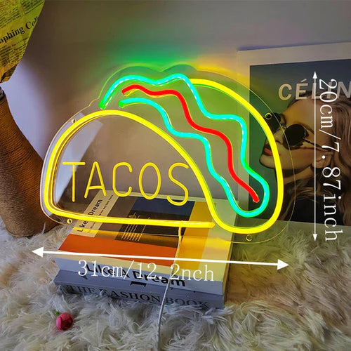 Neon Fast Food Skilt – Lysende Tacos Design, LED Nattlys for Restauranter og Kjøkken | Luvikno