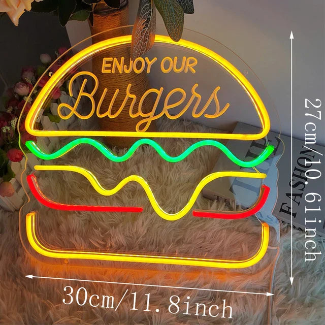 Neon Fast Food Skilt – Lysende Tacos Design, LED Nattlys for Restauranter og Kjøkken | Luvikno
