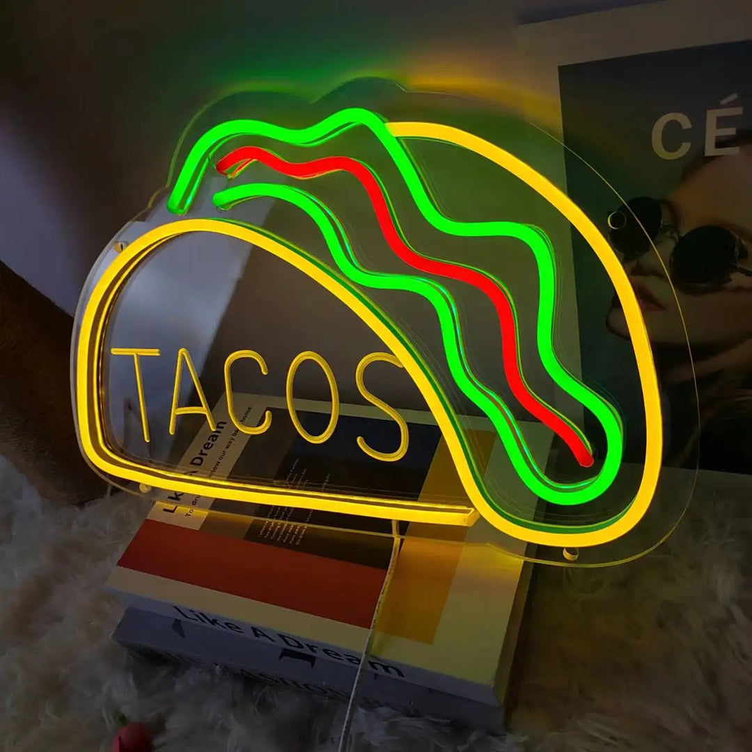 Neon Fast Food Skilt – Lysende Tacos Design, LED Nattlys for Restauranter og Kjøkken | Luvikno