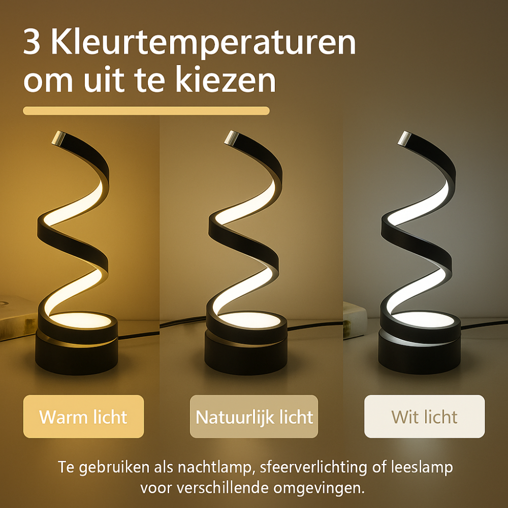 SpiralLight LED Bordlampe med Dimbar Belysning og Berøringskontroll | Luvikno