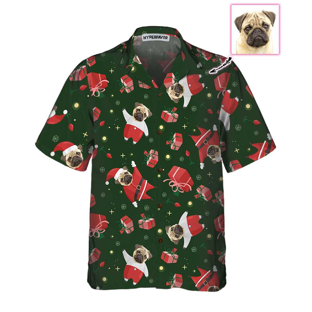 Luvik | Skreddersydd Pug Santa -utendørs skjorte, Pug juleskjorte for menn og kvinner, skreddersydd julegaveidé