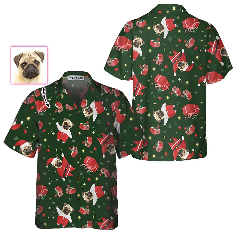 Luvik | Skreddersydd Pug Santa -utendørs skjorte, Pug juleskjorte for menn og kvinner, skreddersydd julegaveidé