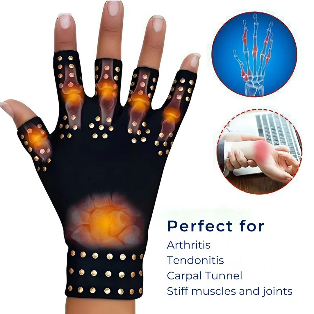 ThermaFlex Fingerless Artritts Hansker | Magnetiske Kompresjons Hansker for Artritts Smerter Lindring - Forbedret Sirkulasjon - Redusert Hevelse Luvikno