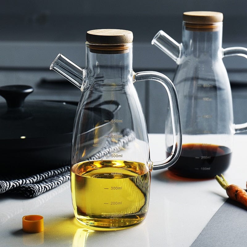 Transparent glass oil bottle with handle Luvikno