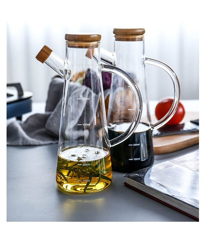 Transparent glass oil bottle with handle Luvikno