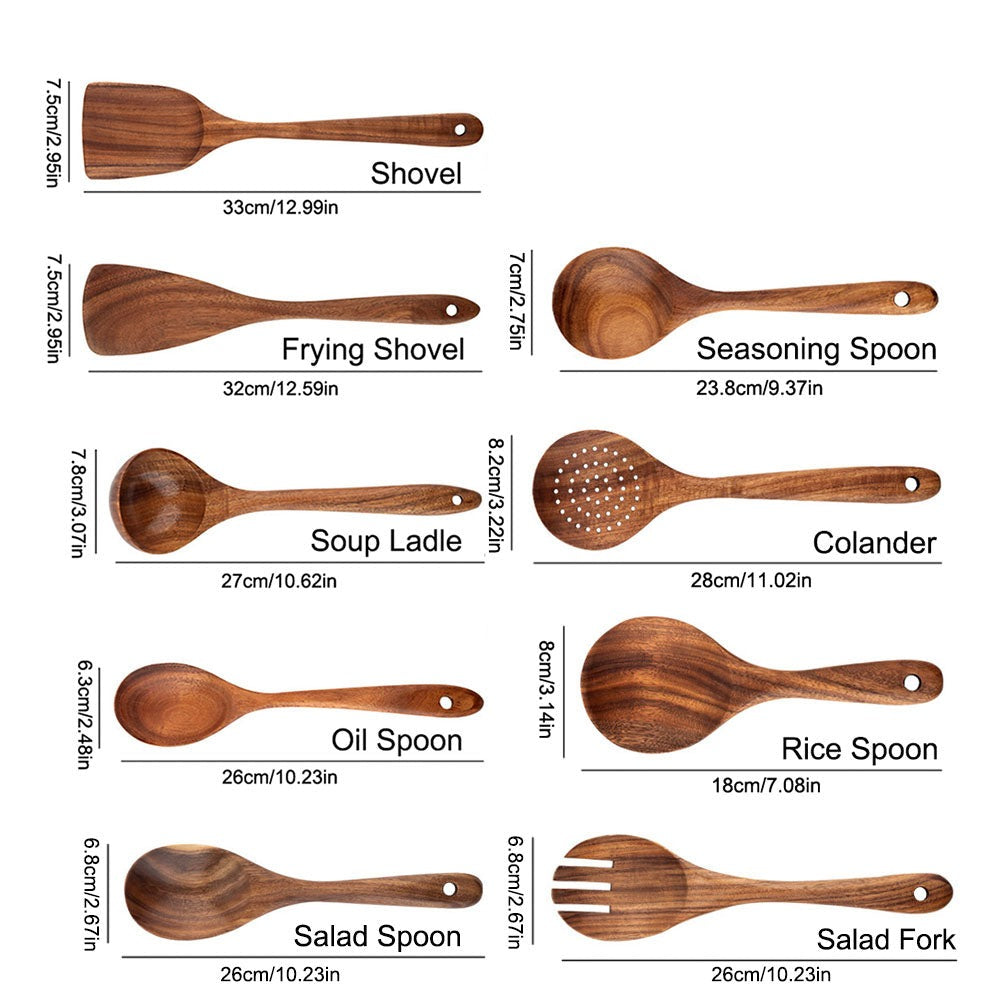 Luvikno | Elegant Økologisk Teak Kjøkkenredskap Samling for Hver Kokk - Non-Scratch & Easy to Clean