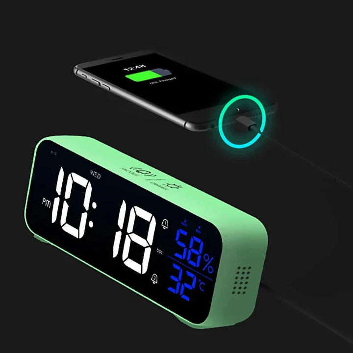Flerbruks Musikalsk LED Bordklokke med Alarmfunksjon, Temperatur- og Fuktighetsdisplay – Digital Klokke for Kontor og Soverom | Luvikno