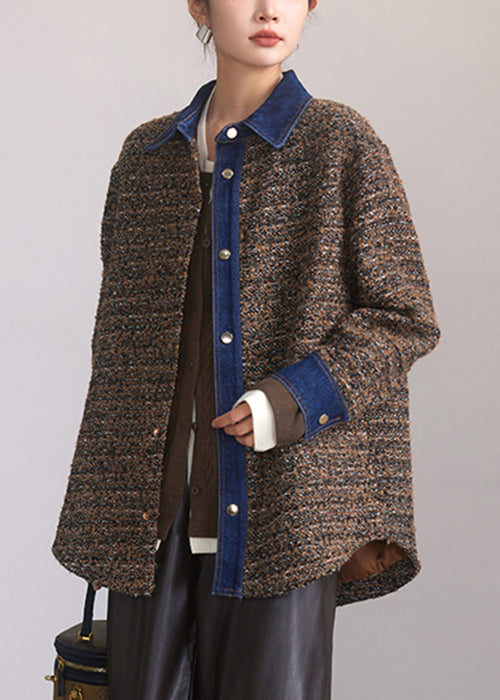Luvik | Café Peter Pan Skjorte Knapping Patchwork Bomull Jakker