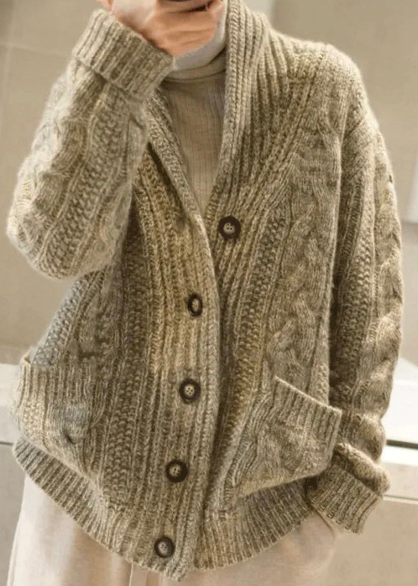 Luvik | Vaalea ruskea Nappi Taskut Päällystakki Villaneule Puserot