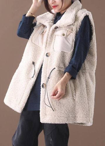 Luvik | Med snøreplugg Plus Size uten ermer Maxi Jakke lys beige hvit silhuett jakker til kvinner