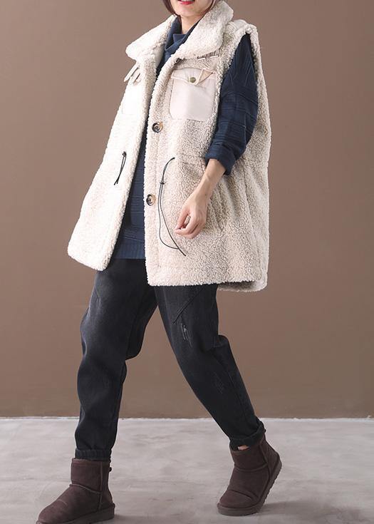 Luvik | Med snøreplugg Plus Size uten ermer Maxi Jakke lys beige hvit silhuett jakker til kvinner