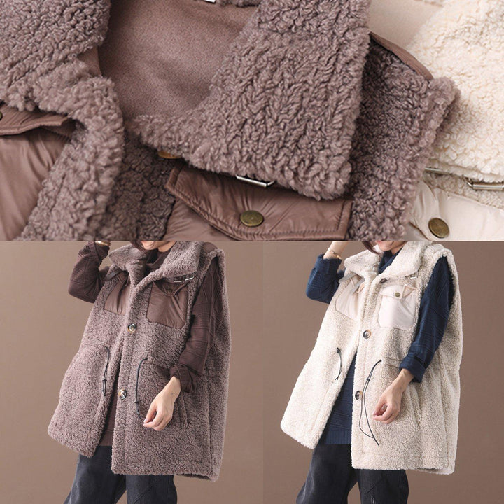 Luvik | Med snøreplugg Plus Size uten ermer Maxi Jakke lys beige hvit silhuett jakker til kvinner