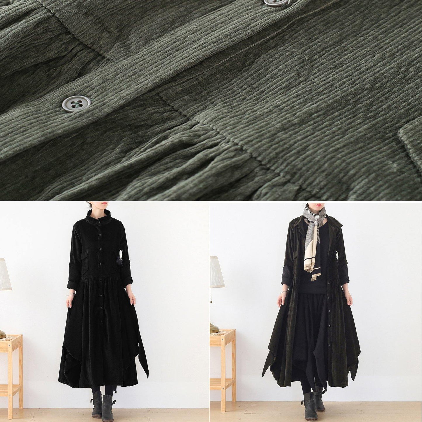 Luvik | muotitrenssitakki vihreä tunika-yksityiskohdat keinokuitukankaiset kaksi osaa takit