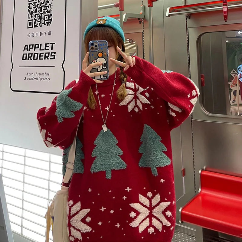 Luvik | Unisex-Hettegenser med snøfnugg - Myk og varm strikk til vinterdager