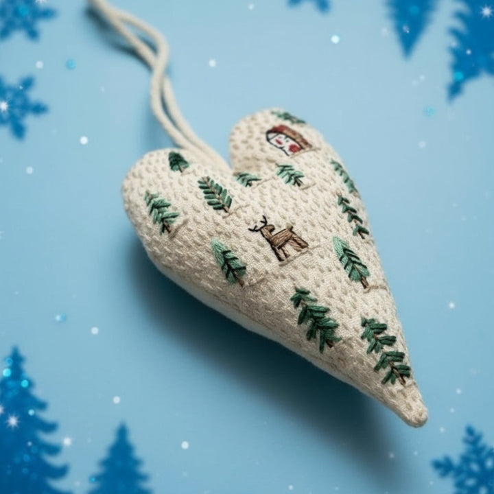 DIY Julepynt Sett – Hjerteformet Håndbroderi Håndverk Luvikno