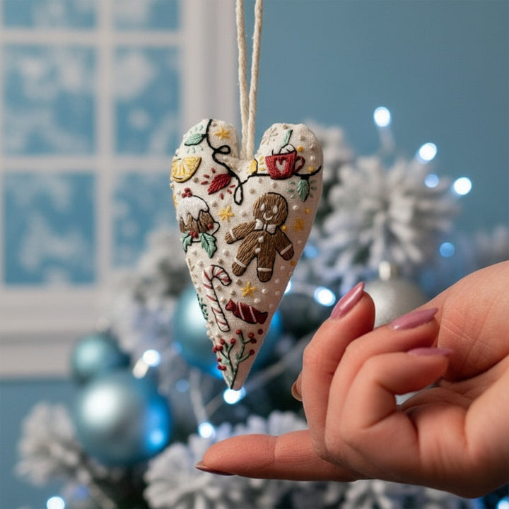 DIY Julepynt Sett – Hjerteformet Håndbroderi Håndverk Luvikno