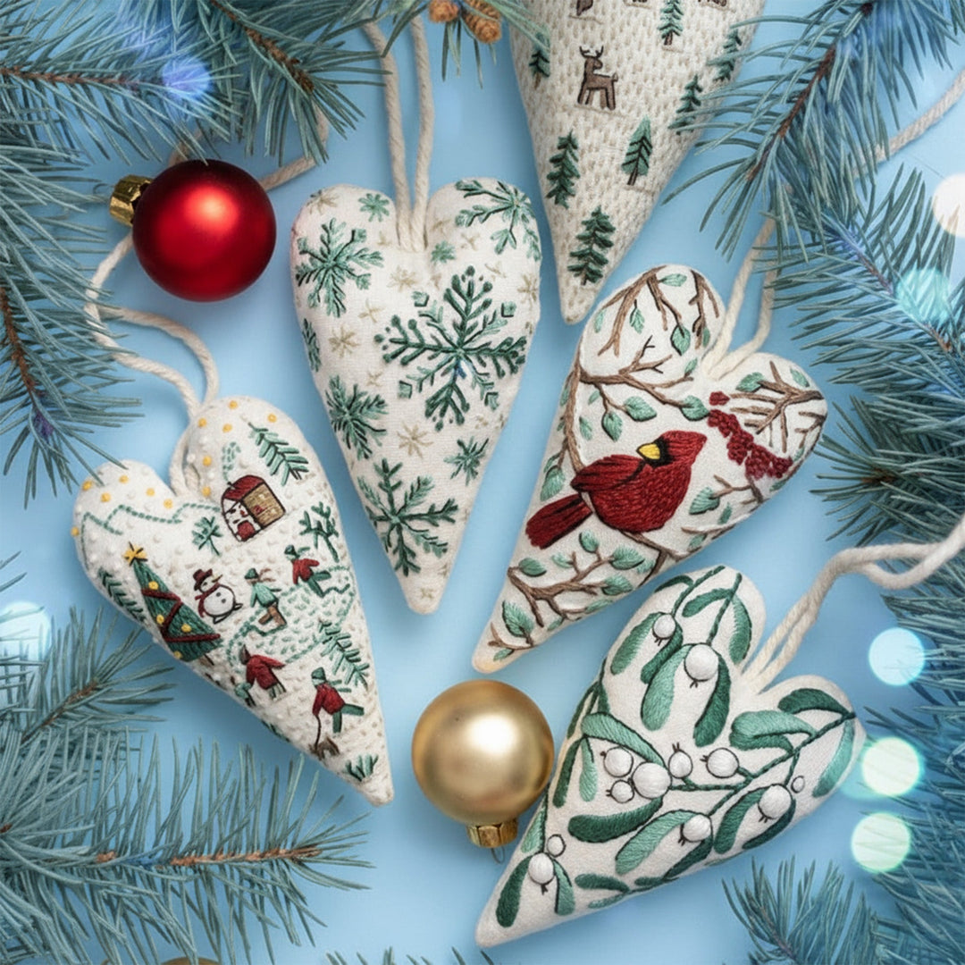 DIY Julepynt Sett – Hjerteformet Håndbroderi Håndverk Luvikno
