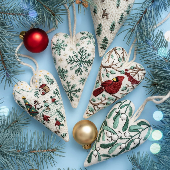DIY Julepynt Sett – Hjerteformet Håndbroderi Håndverk Luvikno