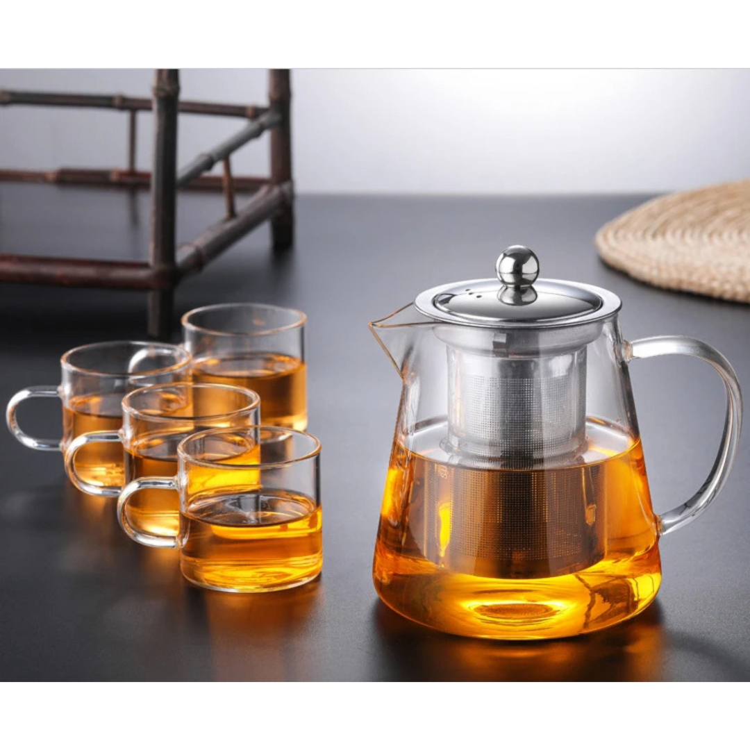 Luvikno | Teekanne Claritéa | Borosilicate glass | Med rustfritt stålfilter og trelokk | Varmeresistent og oppvaskmaskin trygg