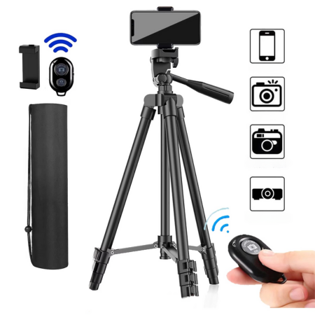 Universelt lett stativ med Bluetooth-fjernkontroll for smarttelefoner og DSLR-kameraer Luvikno