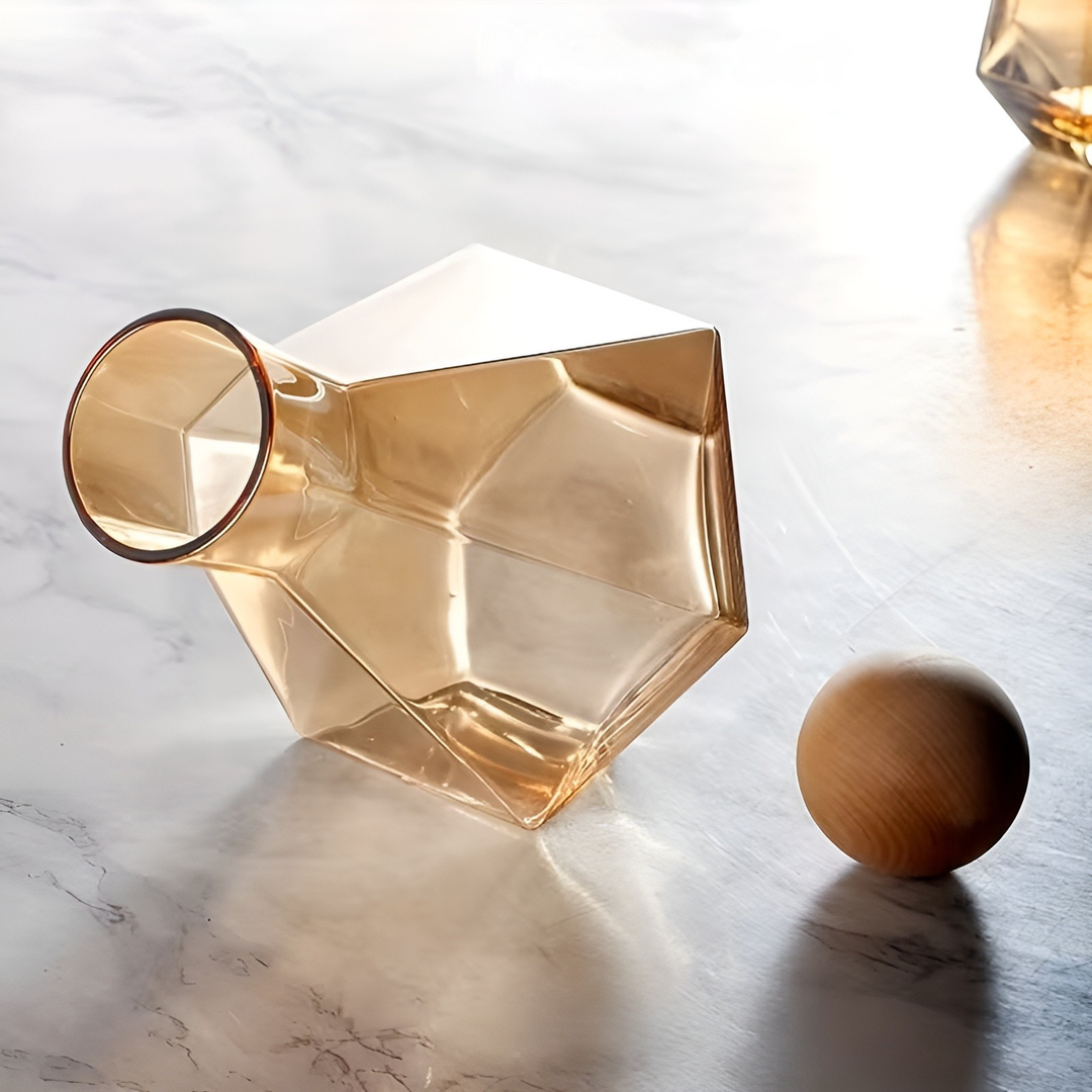 Diamant glass bilkarafels sett med 4 glass – moderne og dekorativ | 5-delt sett med lokk for vann, juice og vin | Luvikno