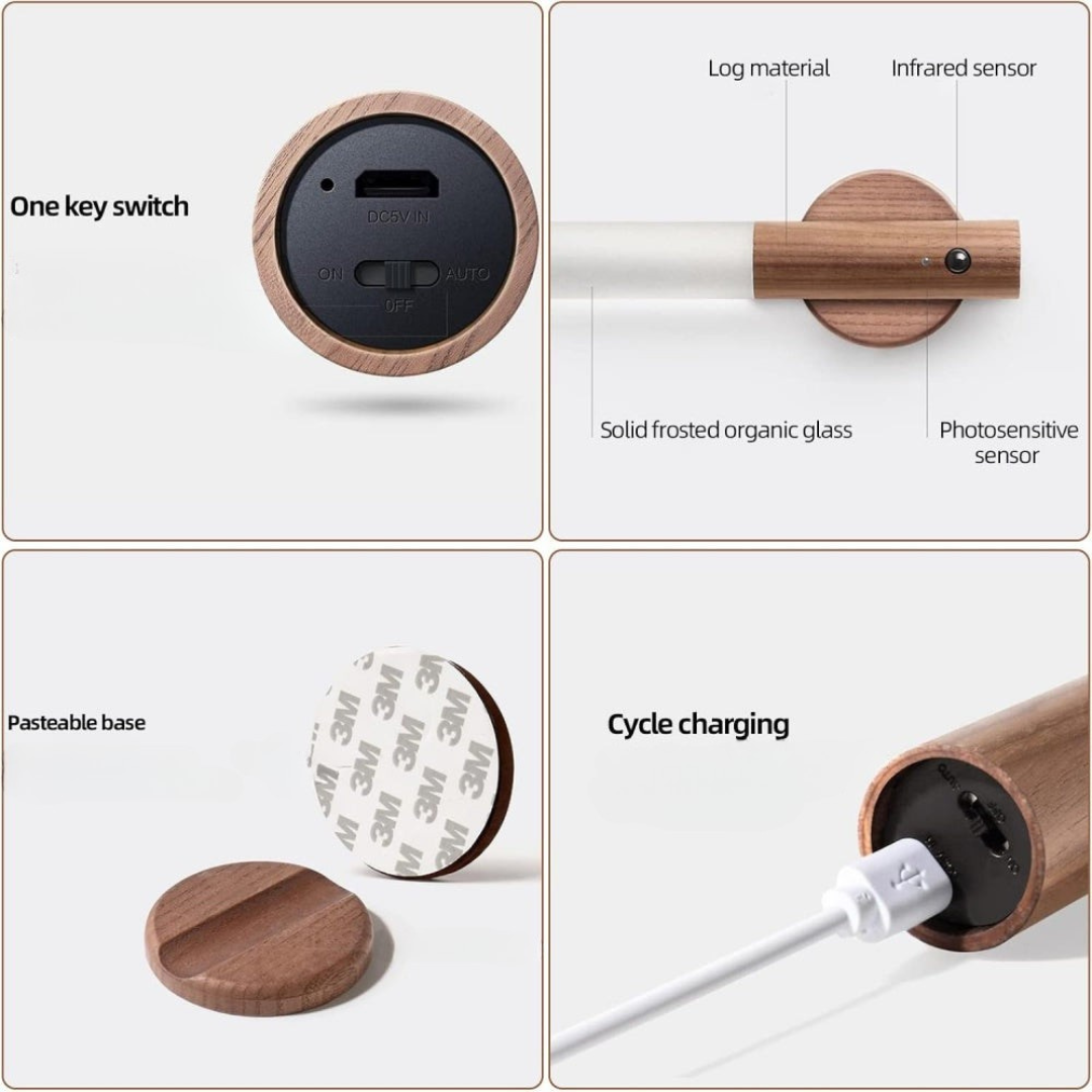 Vegglampe LED Bevegelsessensor Trelampe Luvikno