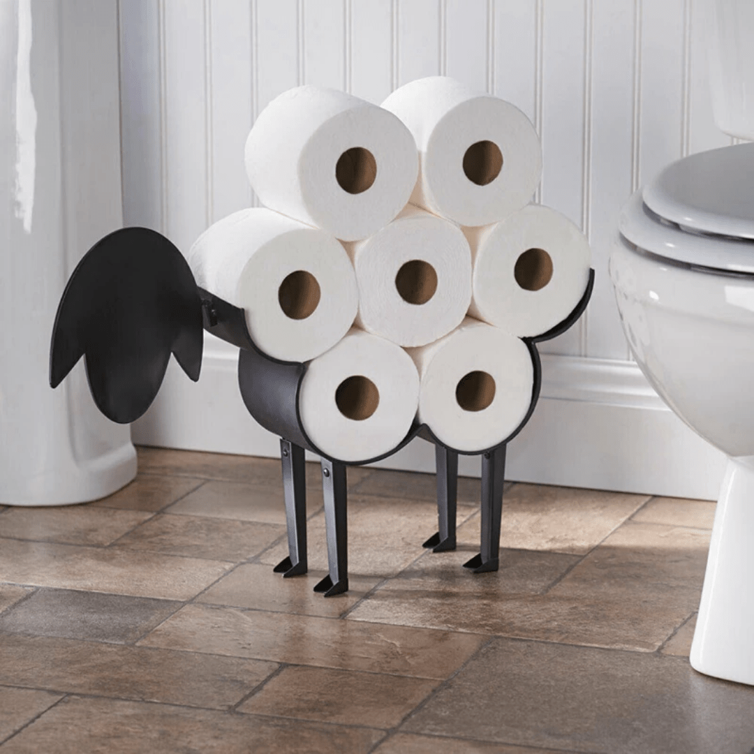 Luvikno | Toalettpapirholder ROLLITIER | Dyremotiv laget av jern | 33.5×53.5×8.5 cm | Veggdekorasjon og oppbevaring i ett