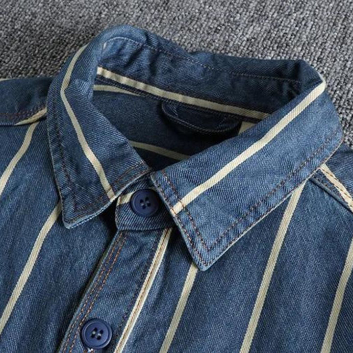 Luvik | Raidallinen Denim Takki Läpivienneillä Taskuilla
