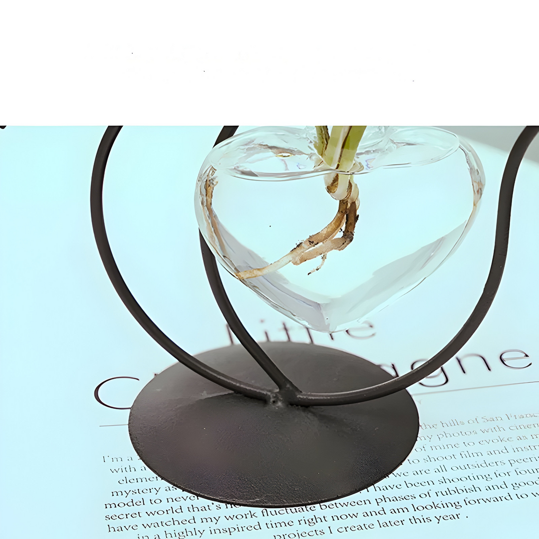 AquaPurr Vase - Hydroponisk Glass Hjertevase med Katteformet Holder | Luvikno