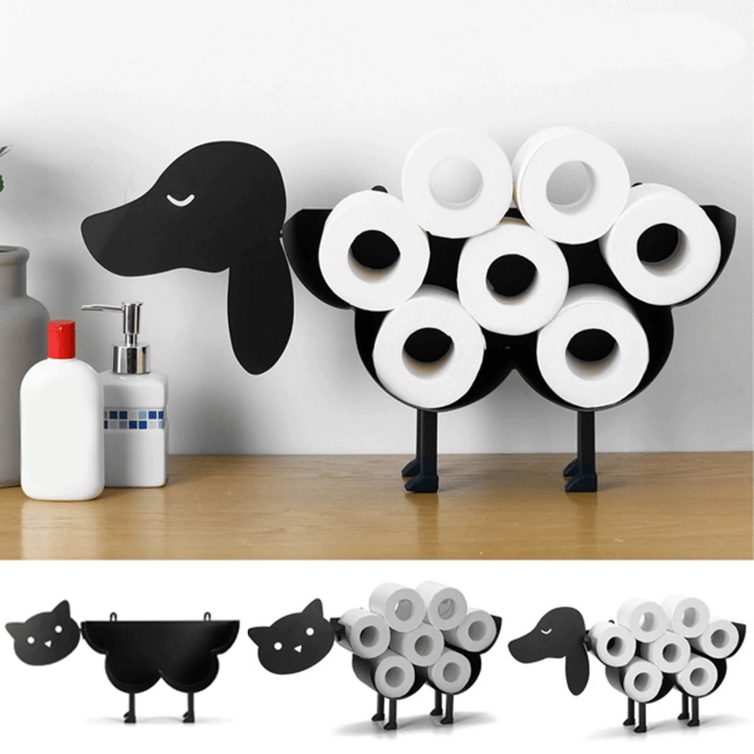 Luvikno | Toalettpapirholder ROLLITIER | Dyremotiv laget av jern | 33.5×53.5×8.5 cm | Veggdekorasjon og oppbevaring i ett