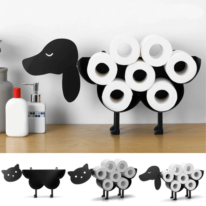 Luvikno | Toalettpapirholder ROLLITIER | Dyremotiv laget av jern | 33.5×53.5×8.5 cm | Veggdekorasjon og oppbevaring i ett