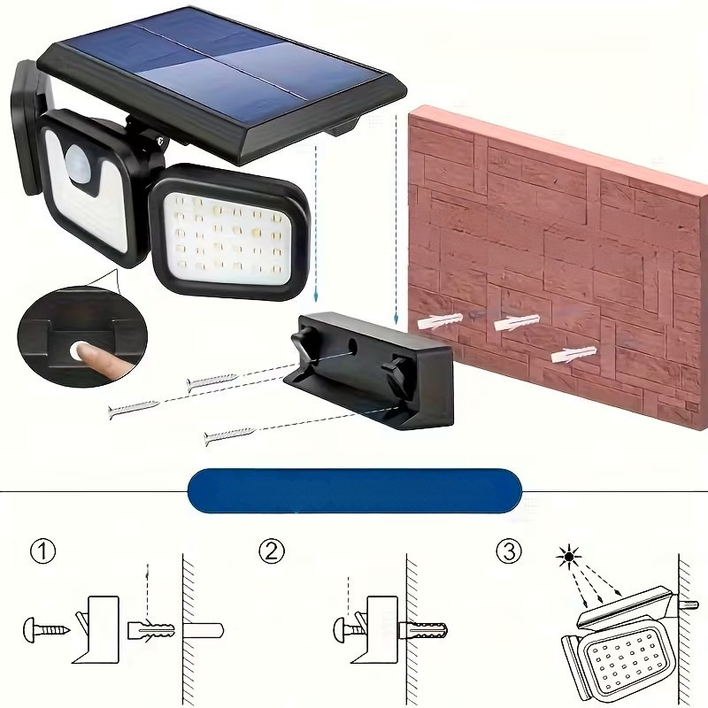 Solar vegglampe med bevegelsessensor – Lys sterk utendørsbelysning med 3 lysmodus | Værbestandig IP44 for hage, gårdsrom og garasje | Luvikno