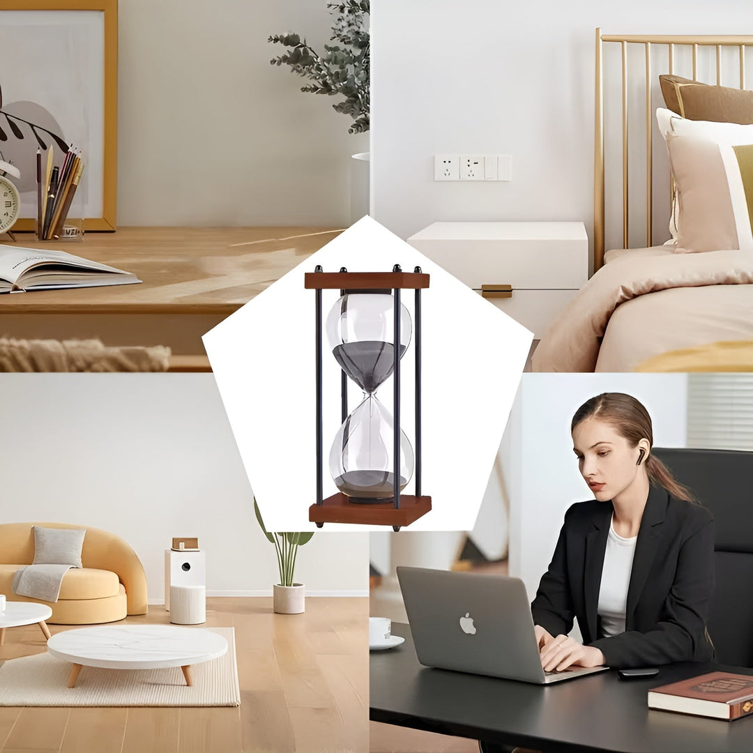 Gratis 60-minutters timeglass – Kreativ Dekorativ Retro Design i Svart | Metallramme med Ripebestandig Bunn | Luvikno