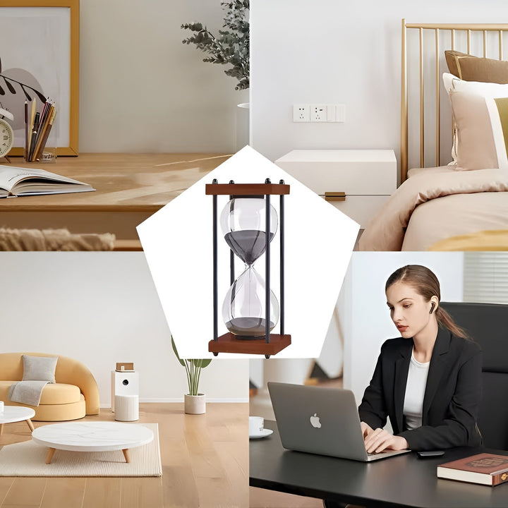 Gratis 60-minutters timeglass – Kreativ Dekorativ Retro Design i Svart | Metallramme med Ripebestandig Bunn | Luvikno